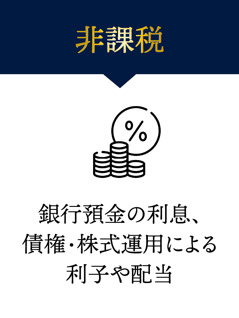 銀行預金の利息、 債権・株式運用された際の利子や 配当までも非課税！